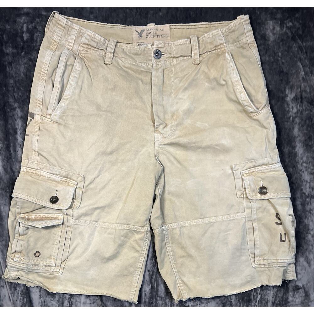 American Eagle Classic Cargo Shorts Mens 34 Khaki Cotton Utility Outdoor Y2K